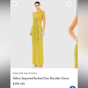 Ieena for Mac Duggal Yellow Sequined One Shoulder Gown